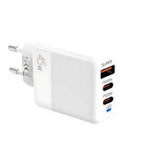 Polham 6A 45W 2x PD Type C 1x USB Şarj Başlığı, Universal Akıllı Şarj Adaptörü, Isı ve Akım Korumalı Beyaz