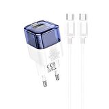 Polham Süper Hızlı 20W 1x Type-C,1x USB Şarj Başlığı ve 1 MT 60W Type C To Type C Kablolu Şarj Aleti