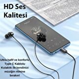 Polham HC Type C Kablolu Mikrofonlu Kulaklık, HİFİ Ses, HD Mikrofonlu Type C Kulaklık, Silikon Uçlu Kulakiçi Kulaklık