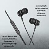 Polham HC Type C Kablolu Mikrofonlu Kulaklık, HİFİ Ses, HD Mikrofonlu Type C Kulaklık, Silikon Uçlu Kulakiçi Kulaklık