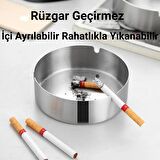 Polham Paslanmaz Çelik Yuvarlak Ultra Şık Küllük, Kapaklı Ceviz Ağacı Paslanmaz Çelik Kül Tablası Gold