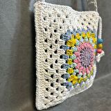 Uretti - Emine 9106 El Örgüsü Ahşap Boncuk Detaylı Mandala Model Omuz Çantası