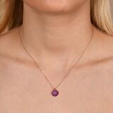 Kırmızı Taşlı Rose Altın Kaplama 10.8 mm Yuvarlak Gümüş Kolye