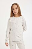DeFacto Kız Çocuk Pijama Takımı Kalp Baskılı Bisiklet Yaka Uzun Kollu Üst Uzun Alt D3728A824AUER151