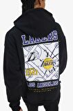 DeFactoFit NBA Los Angeles Lakers Oversize Geniş Kalıp Kapüşonlu Kalın Sweatshirt D8489AX25SPBK81