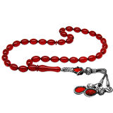 1000 Ayar Gümüş Kazaz Püsküllü Arpa Kesim Bayrak Kırmızı Ateş Kehribar Tesbih