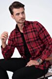 Kırmızı Mavi Çizgili Slimfit Oduncu Gömlek