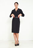 Midi Boy Truvakar Kol Kemerli Broş Aksesuarlı Şık Elbise
