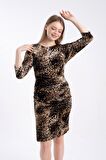 MODATALİKA Kadın Kadife Leopar Baskılı Elbise