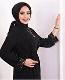MODATALİKA Kadın Tüllü Kemerli Tesettür Abaya Elbise