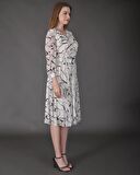 Modatalika Kadın Midi Boy Desenli Truvakar Kol Kemer Detaylı Yeni Sezon Elbise