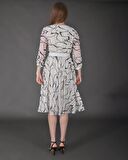 Modatalika Kadın Midi Boy Desenli Truvakar Kol Kemer Detaylı Yeni Sezon Elbise