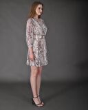 Modatalika Kadın Yeni Sezon Mini Boy Desenli Truvakar Kol Kemer Detaylı Mini Elbise