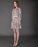 Modatalika Kadın Yeni Sezon Mini Boy Desenli Truvakar Kol Kemer Detaylı Mini Elbise