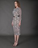 Modatalika Kadın Yeni Sezon Midi Boy Dijital Desenli Truvakar Kol Kemer Detaylı Elbise