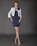 Modatalika Kadın Gül  Aksesuar Detaylı Blazer Ceket Ve Mini Denim Elbise