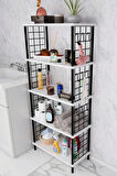 5 Raflı Çevir-Kur Raf Ünitesi | Telli Metal Gövdeli Organizer | Banyo, Mutfak, Balkon, Antre Uyumlu