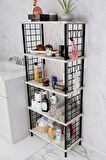 5 Raflı Çevir-Kur Raf Ünitesi | Telli Metal Gövdeli Organizer | Banyo, Mutfak, Balkon, Antre Uyumlu