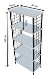5 Raflı Çevir Kur Çok Amaçlı Raf – Tel Yan Panel, Açık Raf Sistemli Metal Gövdeli Organizer Dolap