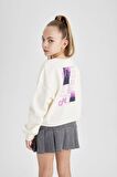 DeFacto Kız Çocuk Crop Sırt Baskılı Bisiklet Yaka Sweatshirt C1037A824SPER99