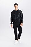 DeFacto Modern Fit Bisiklet Yaka Desenli Sweatshirt A7824AX24AUBK81