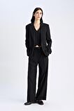 DeFacto Wide Leg Klasik Pantolon Geniş Bol Paça Basic Düz Uzun Boy Yüksek Bel Cepli Pensli C2020AX25SPBK81