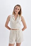DeFacto Regular Fit Normal Bel Keten Karışımlı Şort D0967AX24HSER234