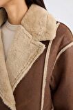 DeFacto Ceket Yaka Süet Parka Mont Pelüş Astarlı Düğmeli Cepli D4202AX24WNBN495