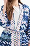 Relax Fit Desenli Kuşaklı Kimono