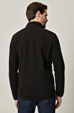 Erkek Siyah Anti-pilling Tüylenme Yapmayan Standart Fit Bato Yaka Sweatshirt Polar Ceket