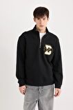 DeFacto Regular Fit Dik Yaka Fermuarlı Baskılı Sweatshirt A4469AX24AUBK81
