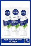 NIVEA Yatıştırıcı El Bakım Kremi Aloe Vera 75ml, Nemlendirici, Yumuşak Cilt, Hızlı Emilir, X3 Adet
