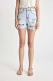 DeFacto Mom Fit Yüksek Bel Paça Ucu Kesik Jean Şort C0680AX24HSNM39