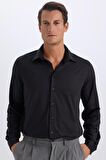 DeFacto Slim Fit Dar Kesim Polo Yaka Uzun Kollu Siyah Gömlek D4525AX24AUBK27