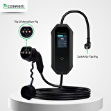 Coswatt Elektrikli Araç Taşınabilir Şarj Cihazı 3.5 kW / 16A / Tip-2 / Türkçe Menü / 2x16A Ev Tipi Fiş / 5m Kablo / 220V AC / Taşıma Çantası Dahil