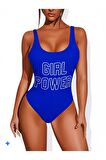 Mavi DAR KALIP Girl Power Baskılı Mayo