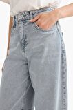 Baggy Fit Yüksek Bel Uzun Jean Yıkamalı Pantolon