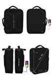 Case Club Unisex Laptop Sırt El Ve Omuz Çantası 15,6'' inç Usb Aparatlı Omuz Askılı Su Geçirmez Kumaş