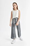 DeFacto Kız Çocuk Wide Leg Geniş Bol Paça Parlak Jean Pantolon C2019A824SPNM55