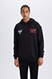 DeFactoFit NBA Chicago Bulls Boxy Fit Kapüşonlu Kalın Sweatshirt D6574AX25SPBK81