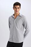 Modern Fit Polo Yaka Basic Düz Uzun Kollu Gömlek