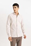 DeFacto Slim Fit Dar Kesim Polo Yaka Petek Dokulu Uzun Kollu Gömlek B6476AX24SPBG359