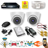 2 Kameralı Set - Araç İnsan Yüz Hareket Algılayan 1080P 5 MP Sony Lens 6 SMART LED Dome Güvenlik Kamerası Seti D206SL-1