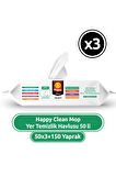 Happy Beyaz Sabun Kokulu Mop Yer Temizlik Havlusu 50 li x 3 Adet