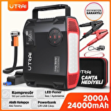 UTRAI Jstar 5 24000mAh 2000A Jump Starter + Lastik Şişirme Pompası Taşınabilir Akü Takviye Cihazı ( Çanta + LCD Ekran + Powerbank + Led Lamba)