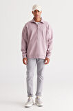 Erkek Gül Kurusu Oversize Bol Kesim Içi Polarlı Iplik Bato Yaka Pamuklu Sweatshirt