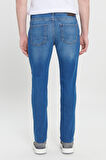 Erkek Lacivert Ekstra Slim Fit Dar Kesim Rıss Pamuklu Esnek Denim Jean Kot Pantolon