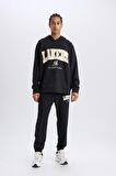 DeFactoFit NBA Los Angeles Lakers Oversize Geniş Kalıp Kapüşonlu Skuba Dalgıç Kumaş Sweatshirt D6709AX25SPBK82