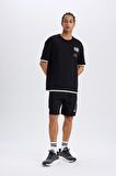 DeFactoFit NBA Brooklyn Nets Oversize Geniş Kalıp Bisiklet Yaka Sırt Baskılı Kısa Kollu Tişört D6562AX25SPBK81