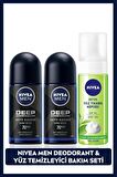 Nivea MEN Erkek Roll-on Deodorant Deep Dimension 50ml X2 Adet ve Yüz Temizleyici Yıkama Köpüğü 150ml